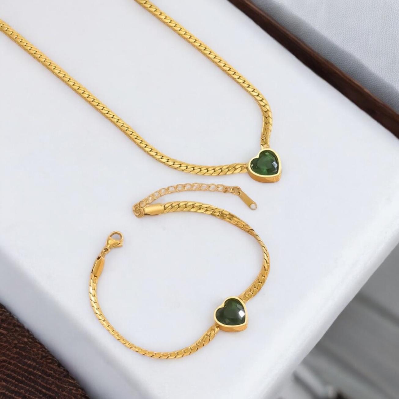 Titanium Chain & Bracelet Emerald Set