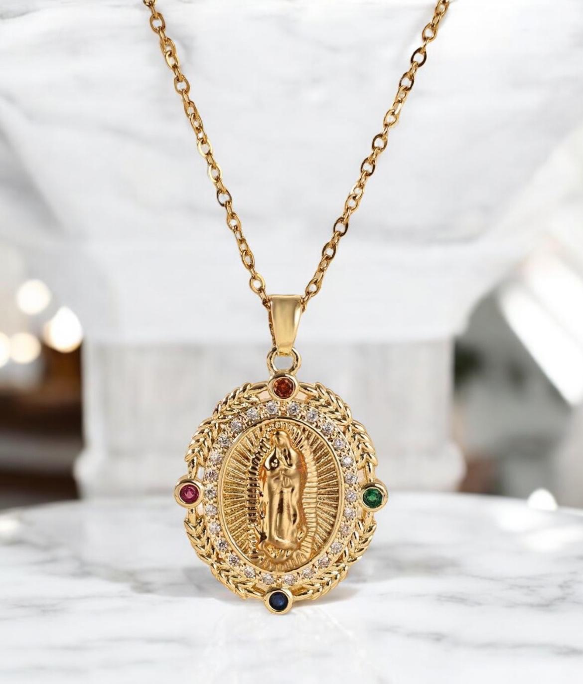 Virgin Mary Gold Zirconia Necklace