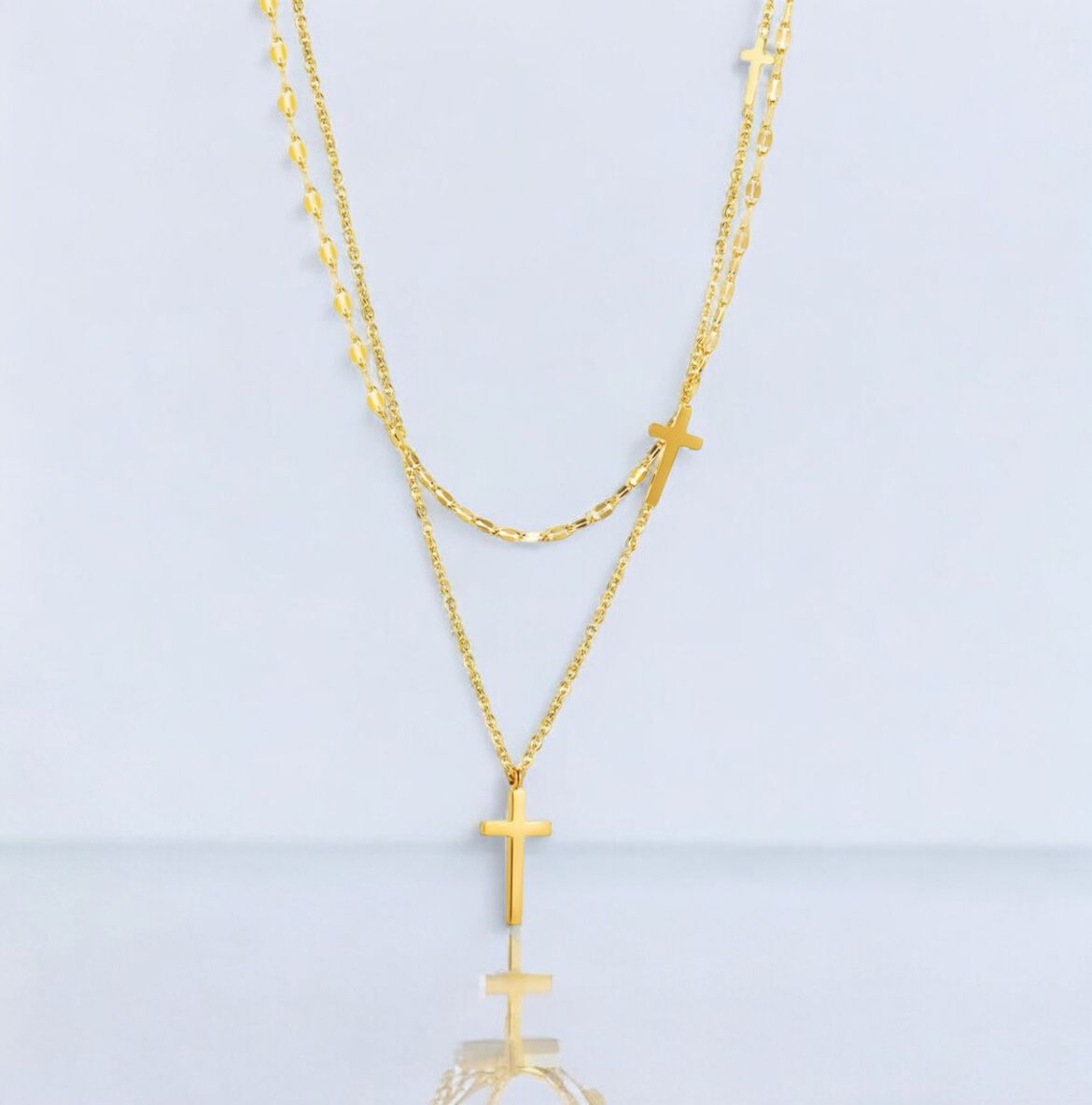Titanium Double layered cross Gold Necklace