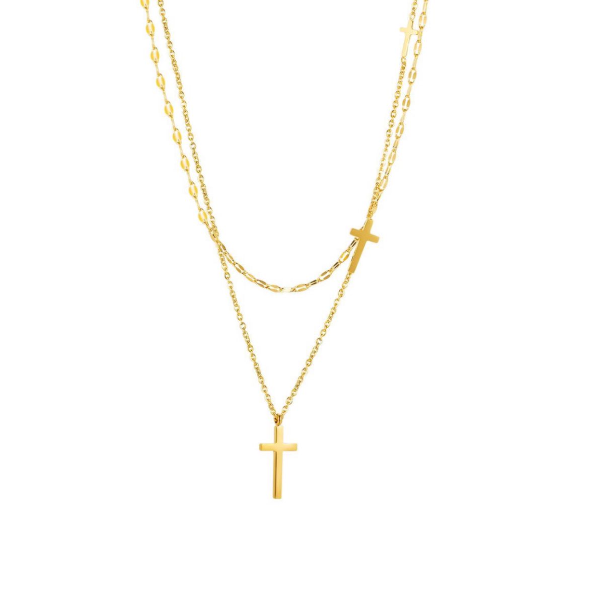 Titanium Double layered cross Gold Necklace