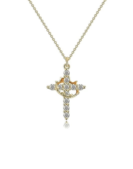 Titanium Cross Crown Necklace-Gold