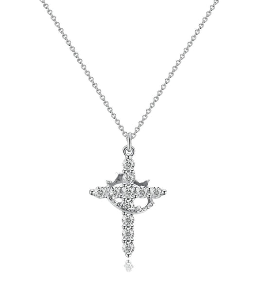 Titanium cross crown necklace-Silver