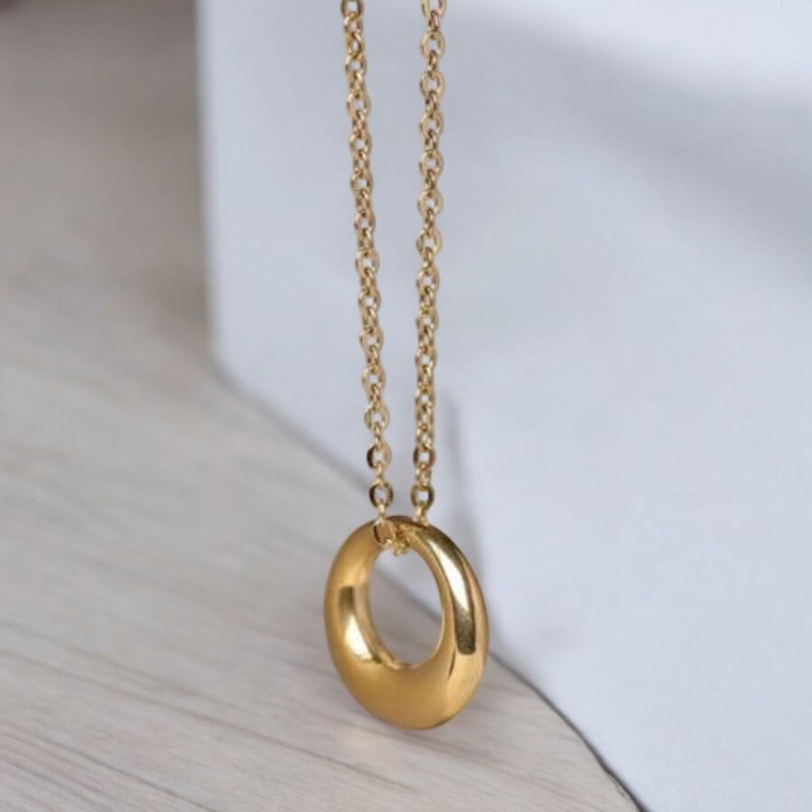 Round Pedant Gold Necklace -Titanium