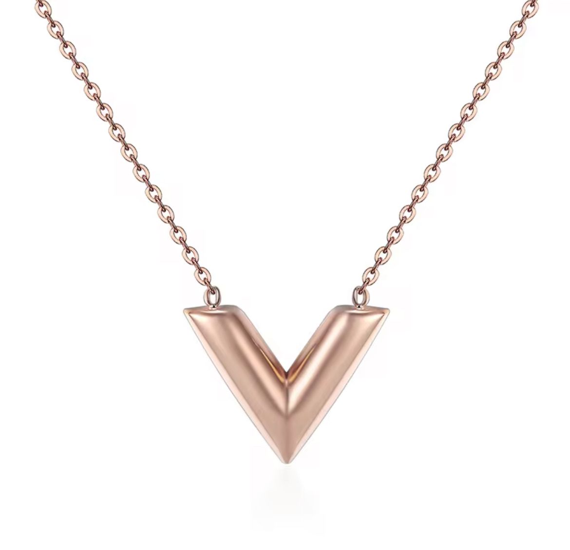 Titanium V letter Necklace-Rose Gold (45cm)