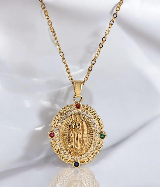 Virgin Mary Gold Zirconia Necklace