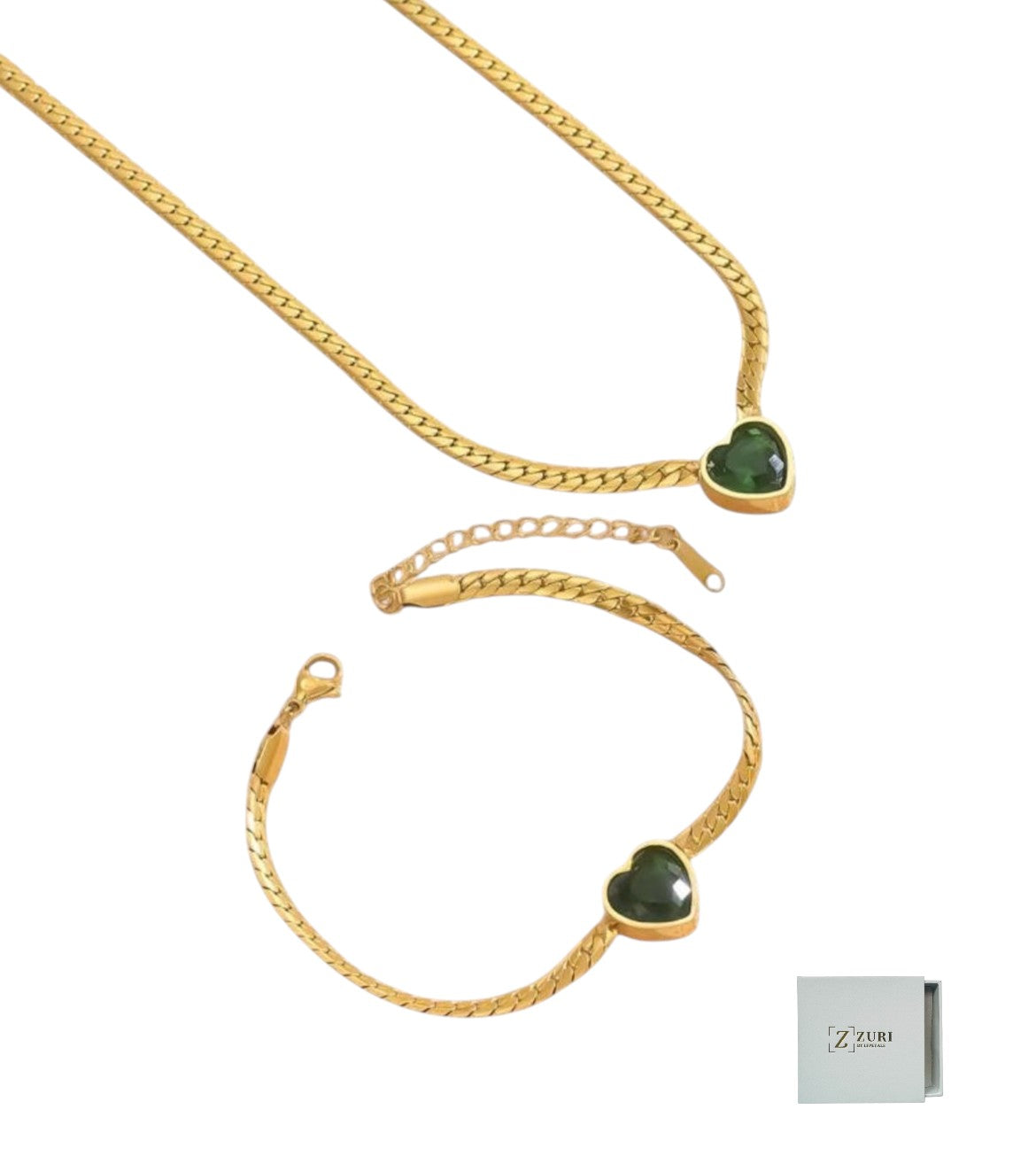 Titanium Chain & Bracelet Emerald Set