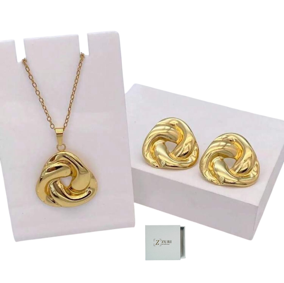 Titanium Necklace Earring Gold Set